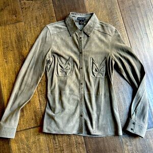 ASbyDF genuine suede button down shirt, Size Small, Tan/Taupe, relaxed fit